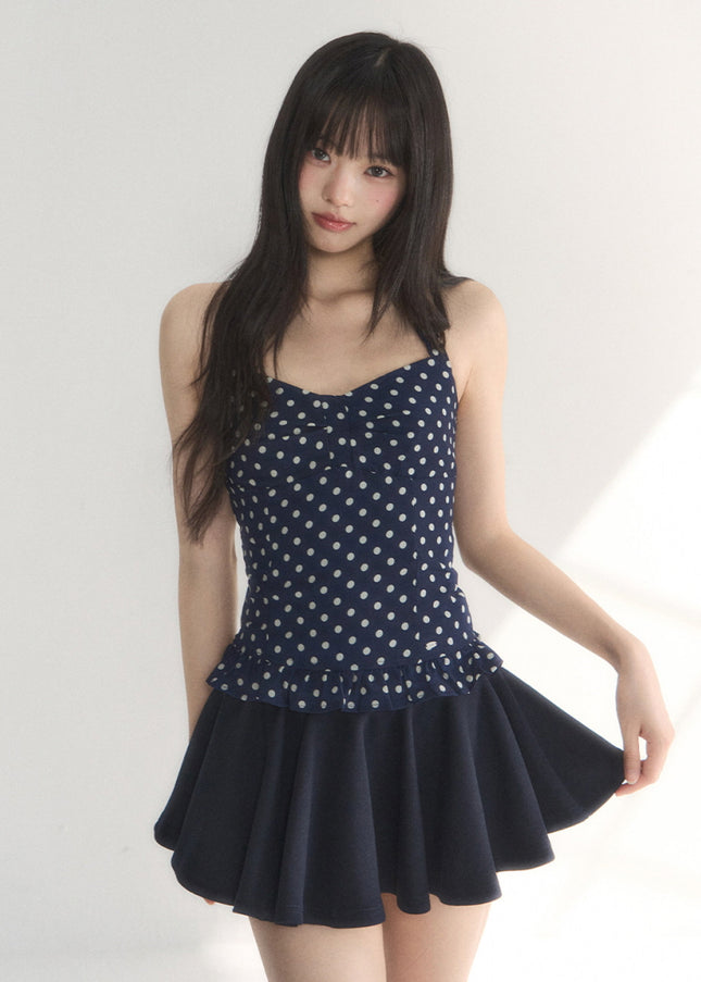 Polka Dot Ruffle Hem Cami Top