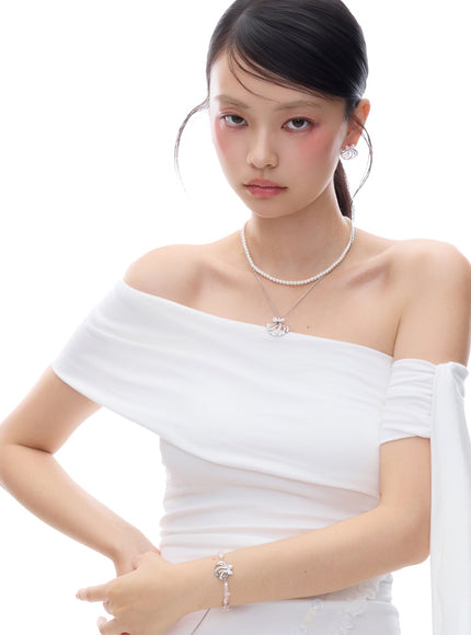 Convertible Pearl & Crystal Bow Layered Necklace