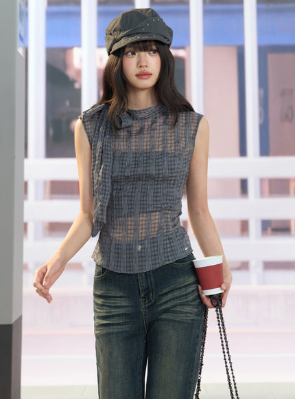Textured Sheer Sleeveless Top