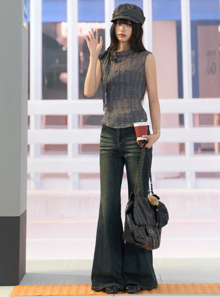 Textured Sheer Sleeveless Top