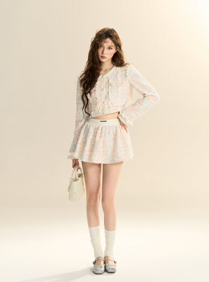 Pastel Tweed Ruffle Two-Piece Set