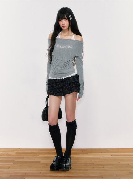 Layered Off-Shoulder Script Top