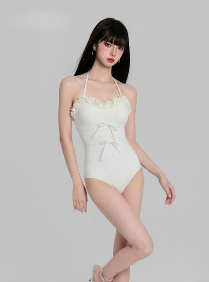 Ruffle Trim Mesh Swimsuit