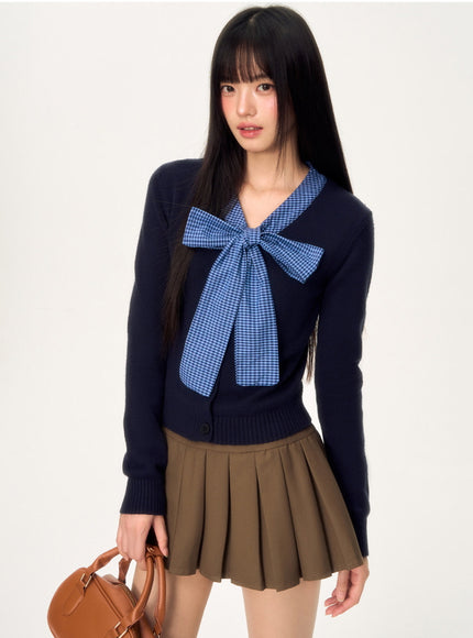 Gingham Bow Knit Top