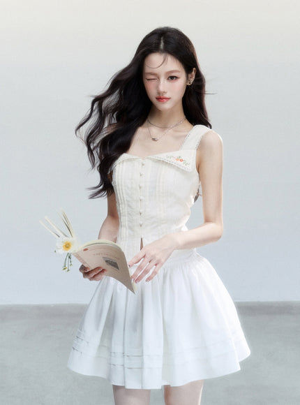 Embroidered Collar Button-Up Corset Top