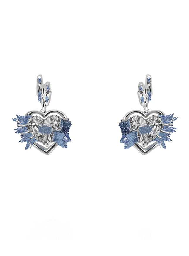 Frayed Heart Denim Earrings