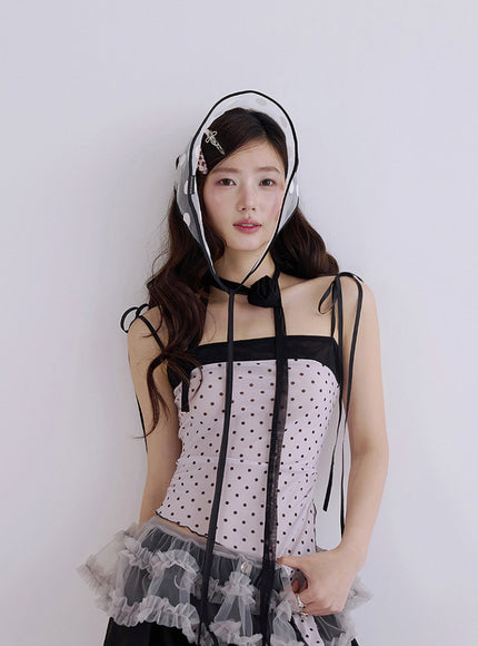 Polka Dot Ribbon Corset Cami Top