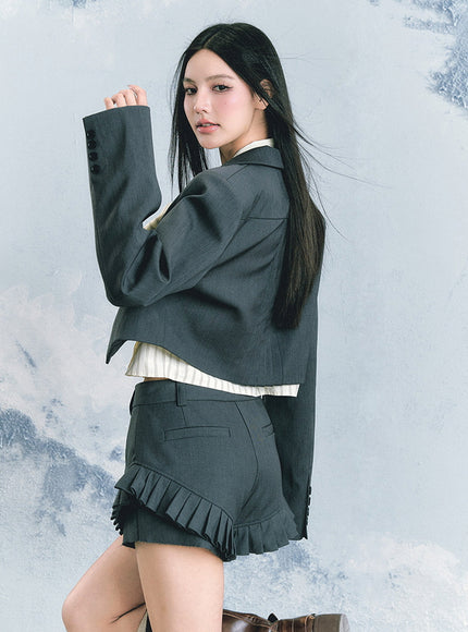 Cropped Blazer & Pleated Shorts Set