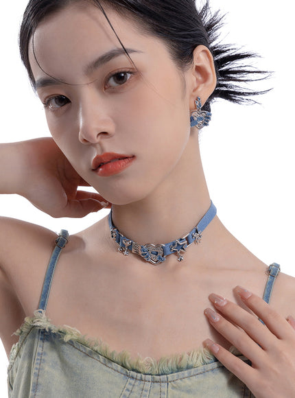 Frayed Star Denim Choker