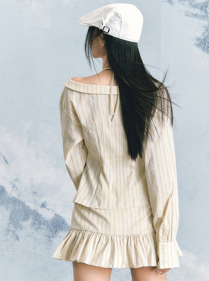 Striped Blouse & Ruffle Mini Skirt Set