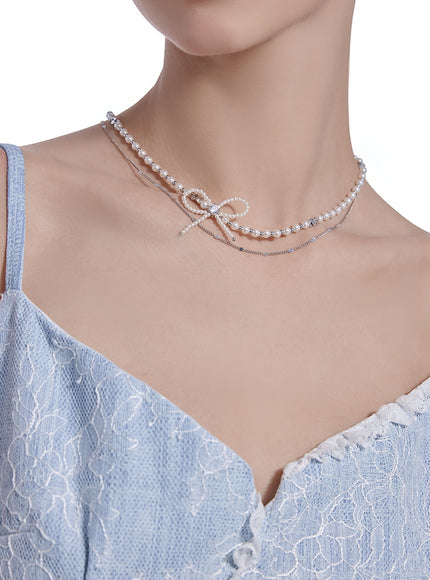 Pearl Bow Layered Choker
