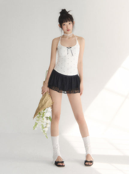Lace Trim Tiered Mini Skirt