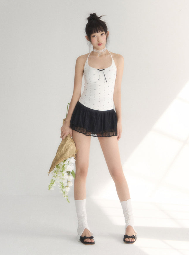 Lace Trim Tiered Mini Skirt