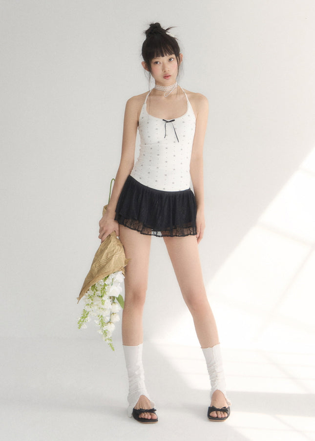 Lace Trim Tiered Mini Skirt