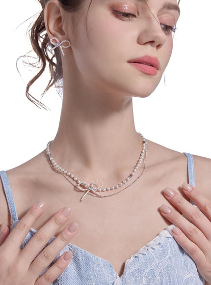 Pearl Bow Layered Choker