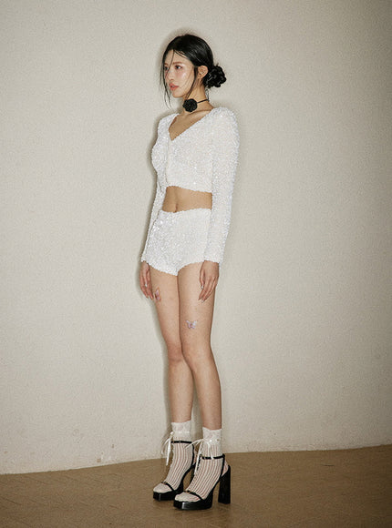 Sequin Textured Crop Top and Mini Skirt Set