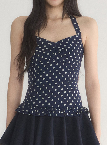 Polka Dot Ruffle Hem Cami Top