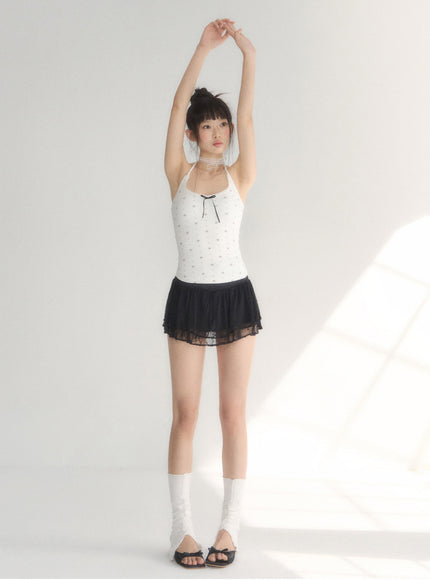 Lace Trim Tiered Mini Skirt