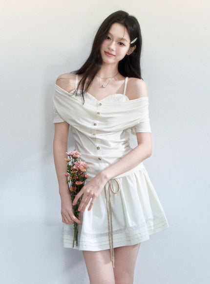 Soft Buttoned Off-Shoulder Top