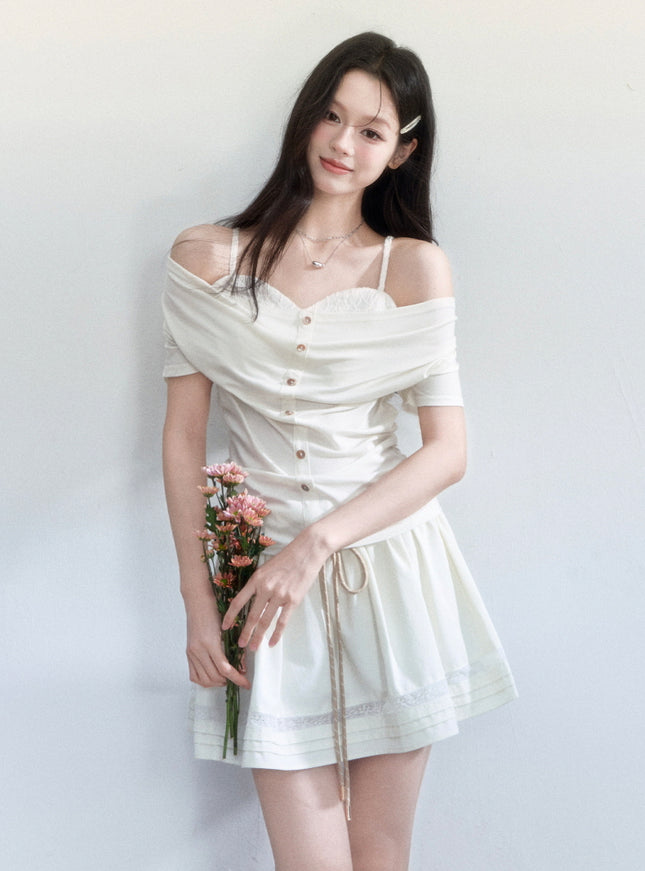 Soft Buttoned Off-Shoulder Top