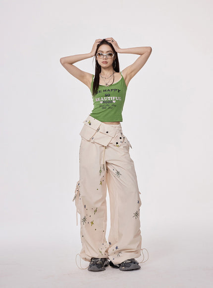 Star Embroidered Relaxed Cargo Pants