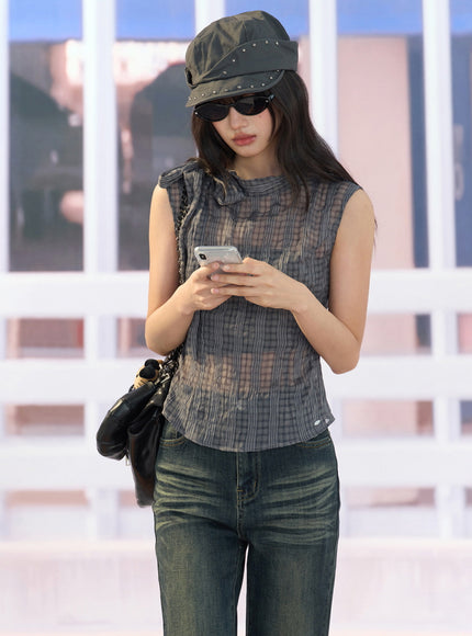 Textured Sheer Sleeveless Top