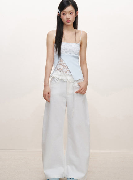 Lace Panel Slim Camisole Top - Blue