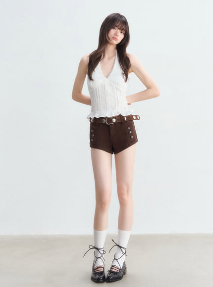 Button Cotton Twill Shorts