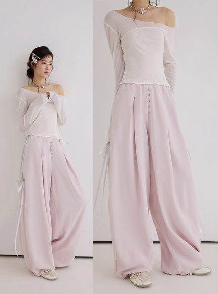Button Wide Leg Pants