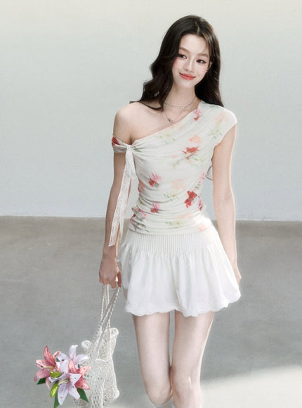 Smocked Waist Flowy Mini Skirt