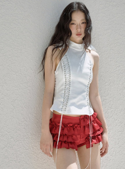 Ruffle Bloom Shorts - Red