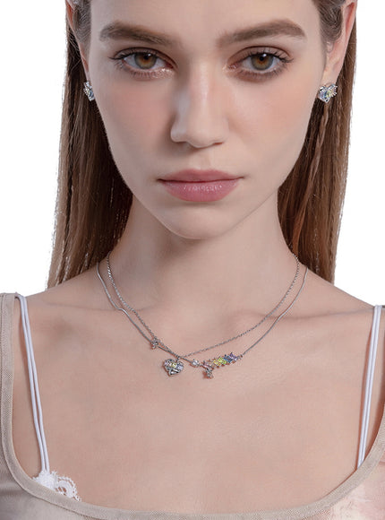 Iridescent Heart Layered Necklace