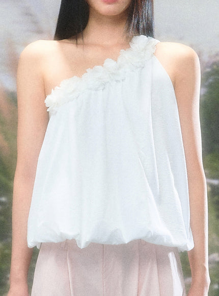 Floral Appliqué Halter Blouse