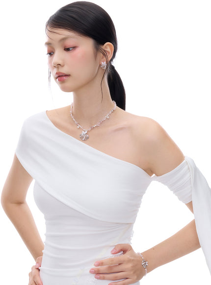 Crystal Bow Shell Stud Earrings
