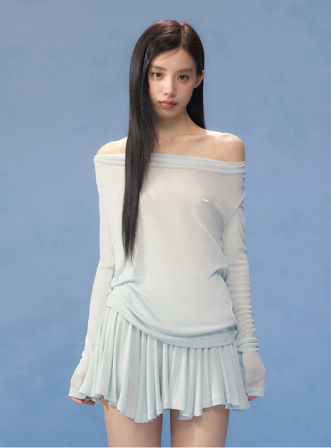 Sheer Off-Shoulder Slim Fit Top