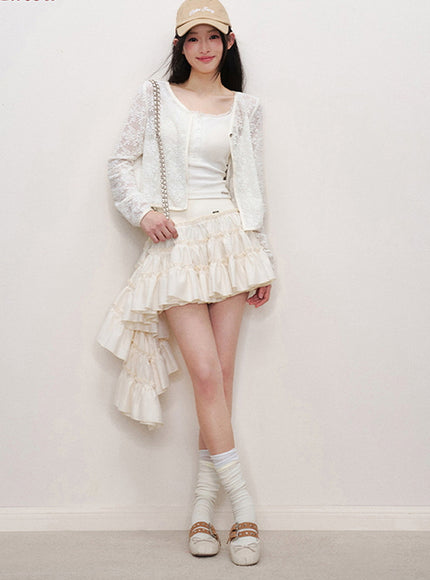 Cascading Ruffle Mini Skirt - Light Yellow