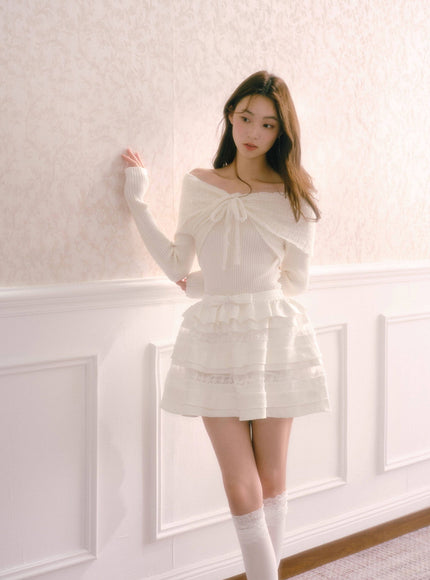 Tiered Lace Ruffle Mini Skirt