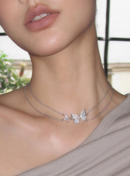 Mother-of-Pearl Butterfly Layered Necklace