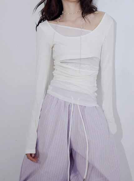 Sheer Layered Wrap Detail Top