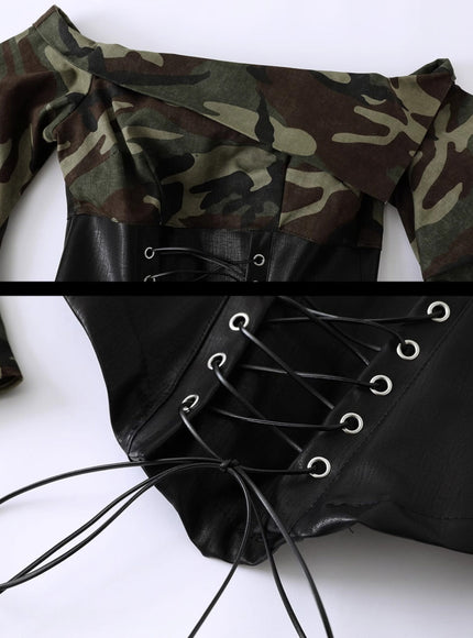 Camo Off-Shoulder Corset Top