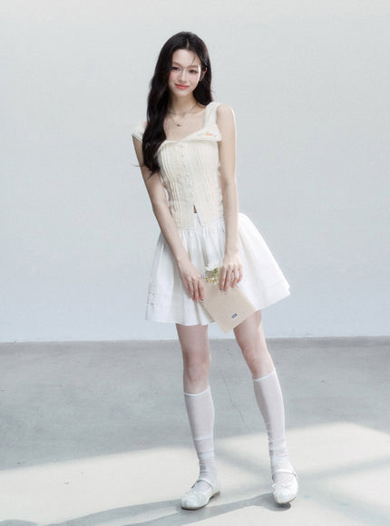 Embroidered Collar Button-Up Corset Top