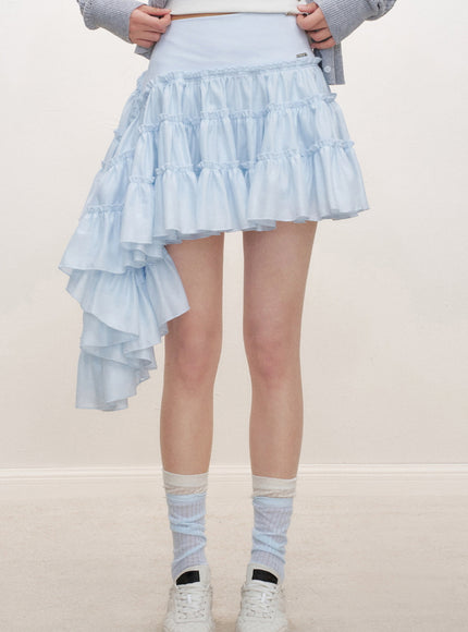 Cascading Ruffle Mini Skirt - Blue