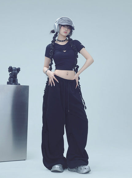 Heart Cut-Out Wide Pants