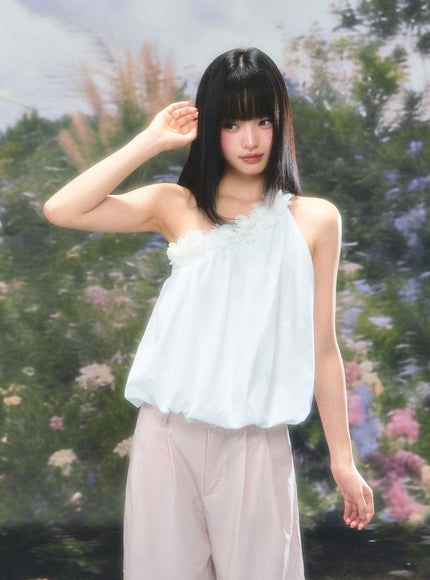 Floral Appliqué Halter Blouse