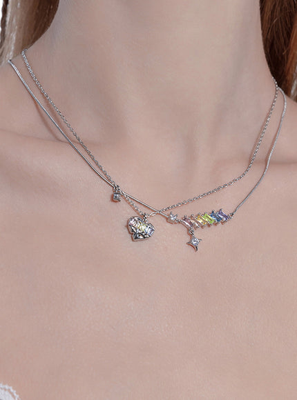 Iridescent Heart Layered Necklace
