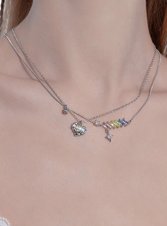 Iridescent Heart Layered Necklace