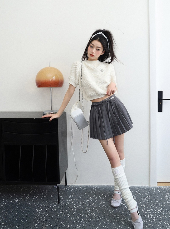 Tie-Waist Pleated Mini Skirt