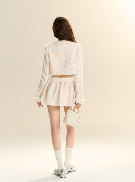 Pastel Tweed Ruffle Two-Piece Set