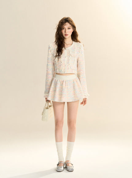 Pastel Tweed Ruffle Two-Piece Set