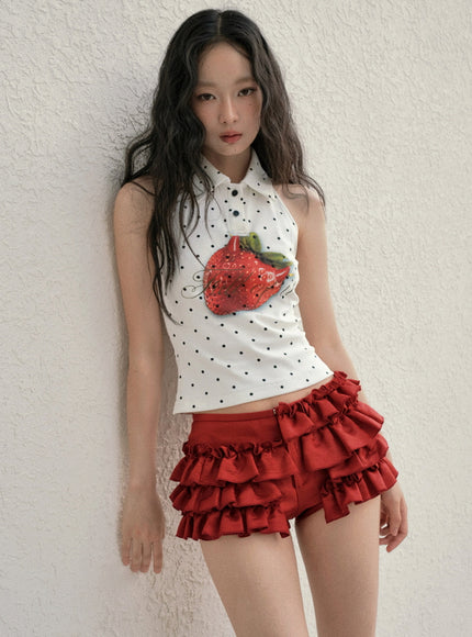 Ruffle Bloom Shorts - Red